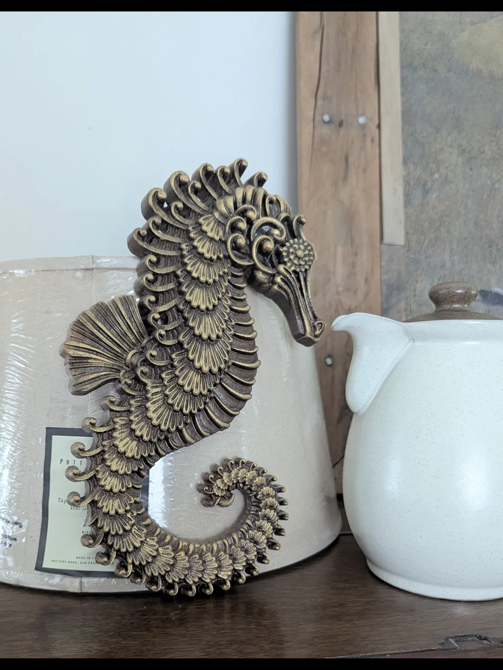 Watts Workshop Seahorse Wall Hanging Plaque Gold Resin Wood Art